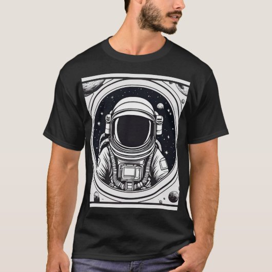 Modern zwart-wit Astronaut Mannen Basic T-shirt (Voorkant)