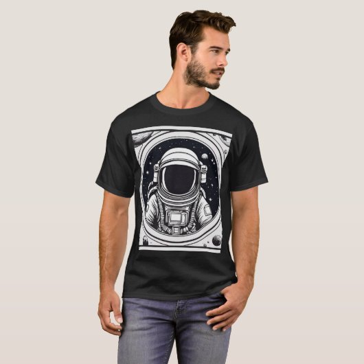 Modern zwart-wit Astronaut Mannen Basic T-shirt (Voorkant volledig)
