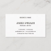 Modern Zwart Wit B&W Elegant Eenvoudige Sjabloon Visitekaartje (Achterkant)