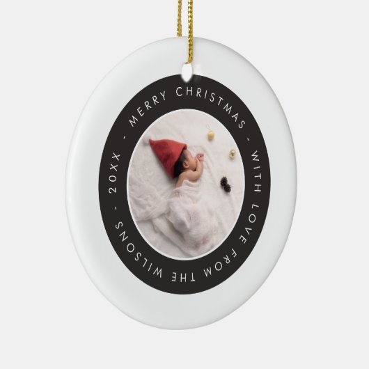 Modern Zwart Wit Baby Foto Kerst Ornament (Rechts)