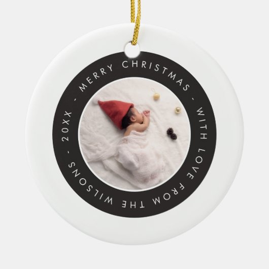 Modern Zwart Wit Baby Foto Kerst Ornament (Voorkant)