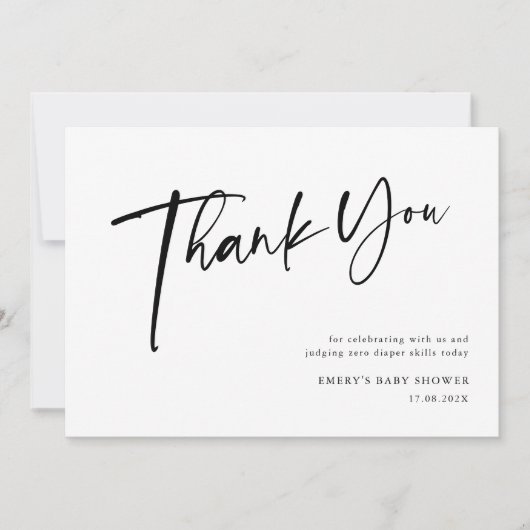 Modern zwart-wit Baby shower Bedankkaart (Voorkant)