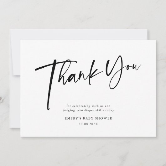 Modern zwart-wit Baby shower Bedankkaart (Voorkant)