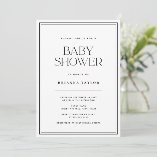 Modern zwart-wit Baby shower Kaart (Staand voorkant)