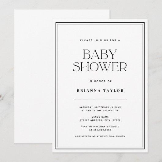 Modern zwart-wit Baby shower Kaart (Voorkant / Achterkant)