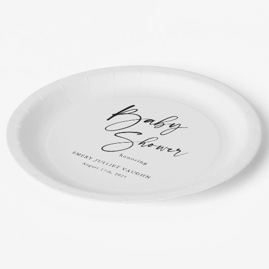 Modern zwart-wit Baby shower Papieren Bordje (Gekanteld)