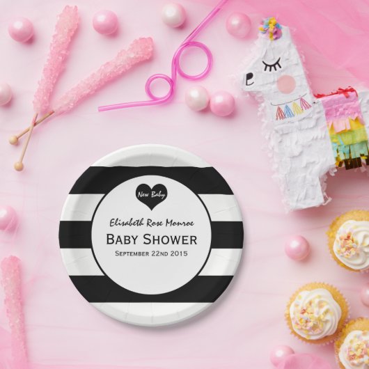 Modern zwart-wit Baby shower Papieren Bordje (Feest)