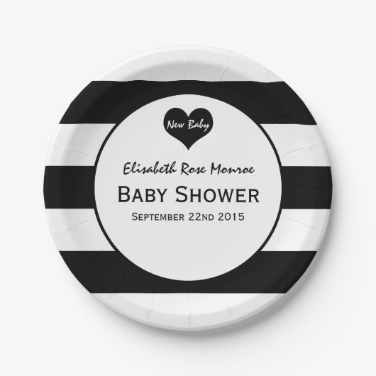 Modern zwart-wit Baby shower Papieren Bordje (Voorkant)