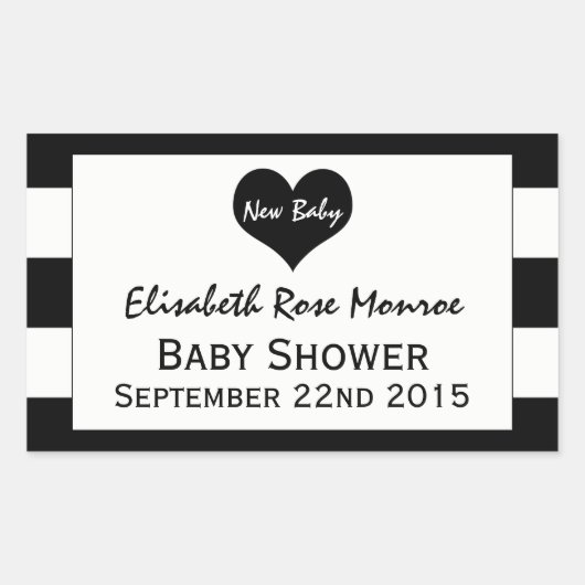 Modern zwart-wit Baby shower Rechthoekige Sticker (Voorkant)