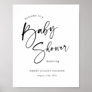 Modern zwart-wit Baby shower welkomstbord Poster