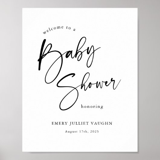 Modern zwart-wit Baby shower welkomstbord Poster (Voorkant)