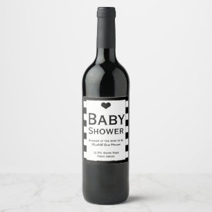 Modern zwart-wit Baby shower Wijn Etiket