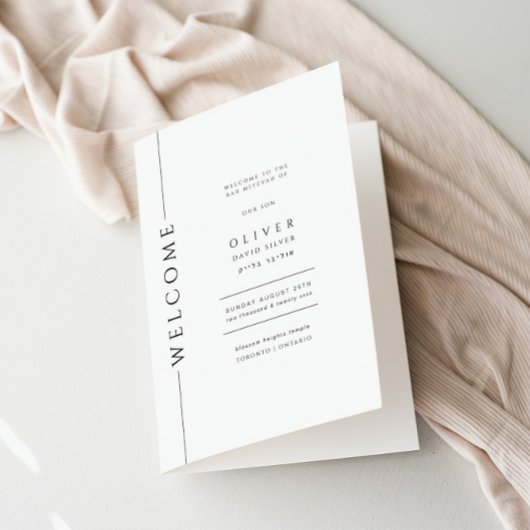 Modern zwart-wit bar mitswa boekje gevouwen programma