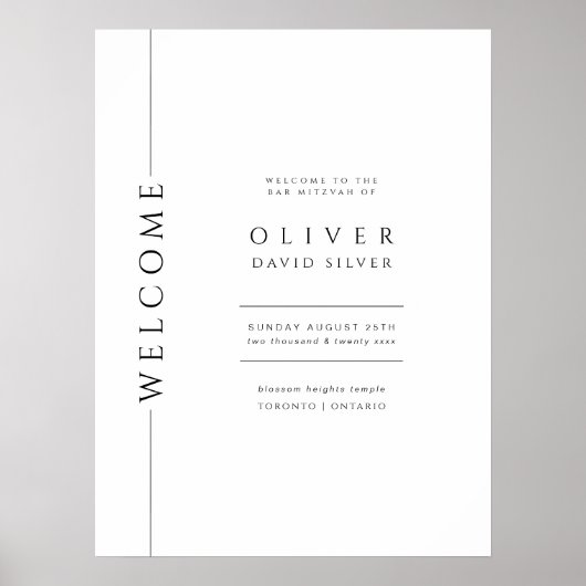 Modern zwart-wit bar mitswa welkomstbord poster (Voorkant)