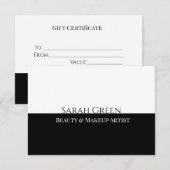 Modern Zwart-wit Beauty Cadeaubon Informatiekaartje (Voorkant / Achterkant)