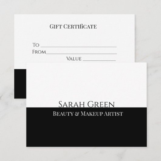 Modern Zwart-wit Beauty Cadeaubon Informatiekaartje (Voorkant / Achterkant)