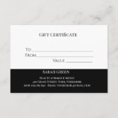 Modern Zwart-wit Beauty Cadeaubon Informatiekaartje (Achterkant)
