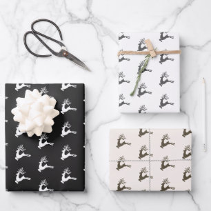 Modern Zwart Wit Beige Nordic Christmas Deer Inpakpapier Vel