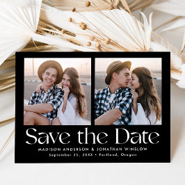 Modern  zwart-wit belettering 2 foto save the date