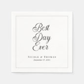 Modern Zwart & Wit Beste Dag Ever Edition Bruiloft Servet (Voorkant)