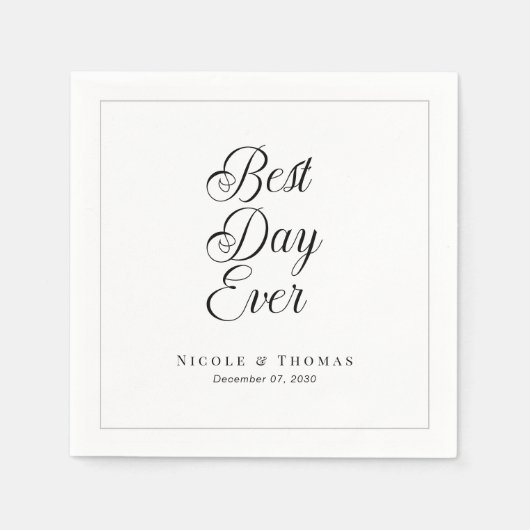 Modern Zwart & Wit Beste Dag Ever Edition Bruiloft Servet (Voorkant)