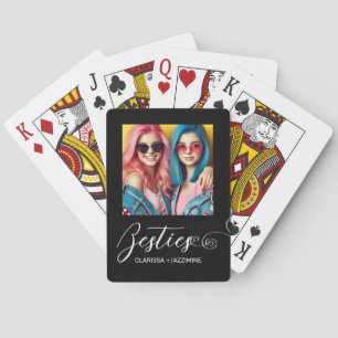 Modern Zwart Wit Bestie 2 Foto gepersonaliseerd Pokerkaarten