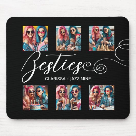 Modern Zwart Wit Bestie 6 Fotocollage Muismat (Voorkant)