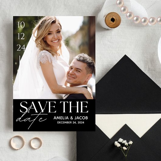 Modern zwart-wit Bewaar de datumfoto Kaart