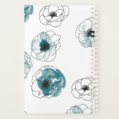Modern zwart wit Blauwgroen anemoon bloempatroon Planner (Achterkant)