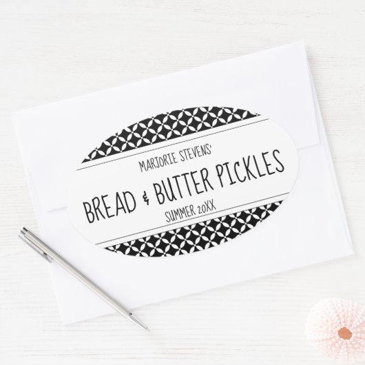 Modern zwart-wit bliklabel ovale sticker (Envelop)