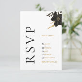 Modern Zwart Wit, Bloemen Bruiloft RSVP Fotokaart (Staand voorkant)