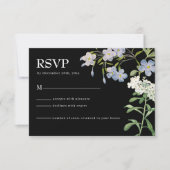 Modern Zwart & Wit Bloemen Bruiloft RSVP Kaart (Voorkant)