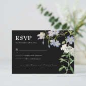 Modern Zwart & Wit Bloemen Bruiloft RSVP Kaart (Staand voorkant)