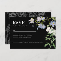 Modern Zwart & Wit Bloemen Bruiloft RSVP Kaart