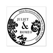 Modern Zwart & Wit Bloemen Damask Bruiloft Paar Zelfinktende Stempel (Design)