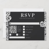Modern Zwart-wit Bloemen Damast Bruiloft RSVP Kaart (Voorkant)