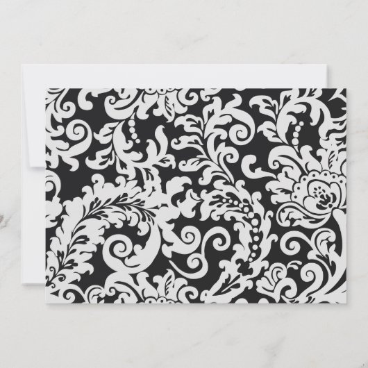 Modern Zwart-wit Bloemen Damast Bruiloft RSVP Kaart (Achterkant)