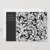 Modern Zwart-wit Bloemen Damast Save The Date Kaart (Achterkant)