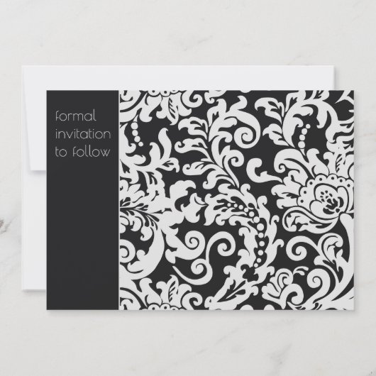 Modern Zwart-wit Bloemen Damast Save The Date Kaart (Achterkant)