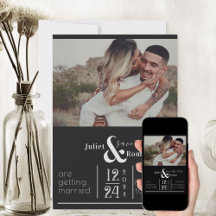 Modern Zwart-wit Bloemen Damast Save The Date
