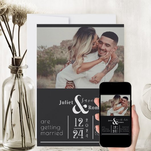 Modern Zwart-wit Bloemen Damast Save The Date Kaart