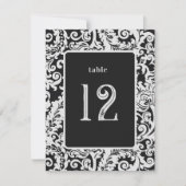 Modern Zwart-wit Bloemen Damast Tafel Kaart (Voorkant)