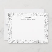 Modern zwart-wit bloemen gepersonaliseerd script notitiekaartje (Voorkant)