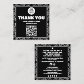 Modern Zwart Wit Bloemen QR code Bestellen dank u Vierkante Visitekaartje (Voorkant / Achterkant)