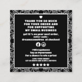Modern Zwart Wit Bloemen QR code Bestellen dank u Vierkante Visitekaartje (Achterkant)