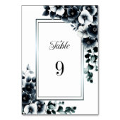 Modern Zwart-wit Bloemen Trouwtafel Nummer Kaart (Achterkant)