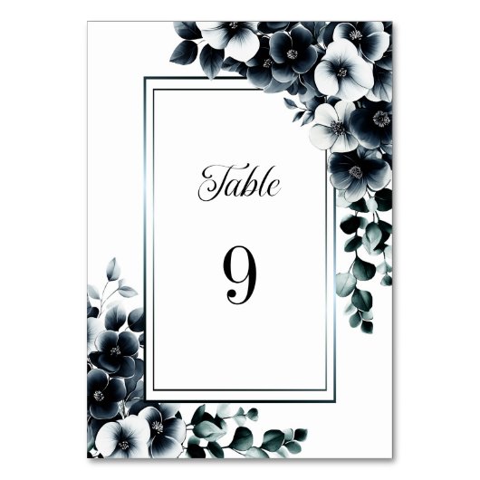 Modern Zwart-wit Bloemen Trouwtafel Nummer Kaart (Achterkant)