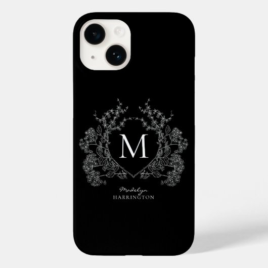 Modern zwart-wit bloemenbekermonogram Case-Mate iPhone case (Achterkant)