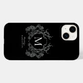 Modern zwart-wit bloemenbekermonogram Case-Mate iPhone case (Achterkant (horizontaal))