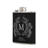 Modern zwart-wit bloemenbekermonogram heupfles (Links)
